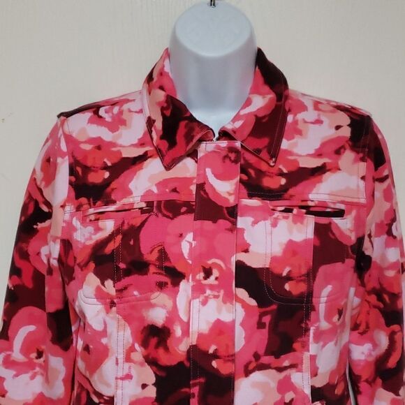🌹Issac Mizrahi Cotton Blend Pink Print Jacket sz XS-M L8ke New - Picture 1 of 11